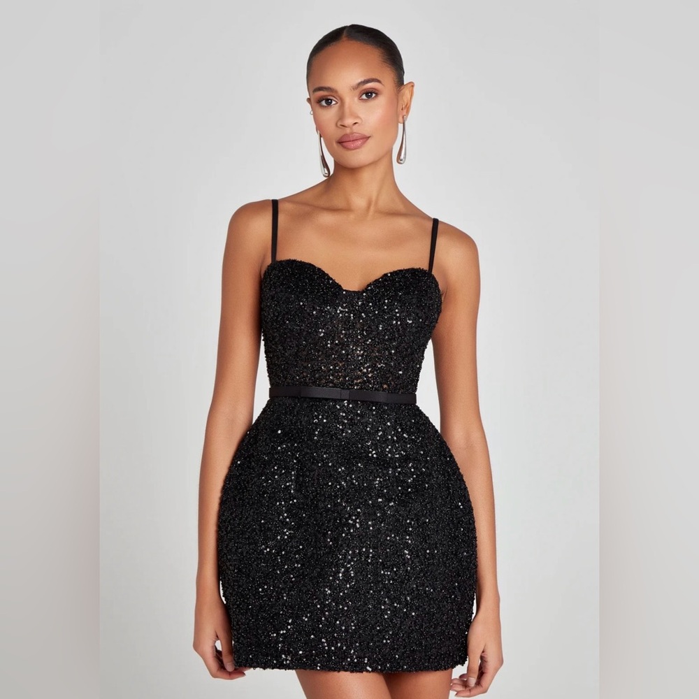 Nadine Merabi Black Sequin Dress